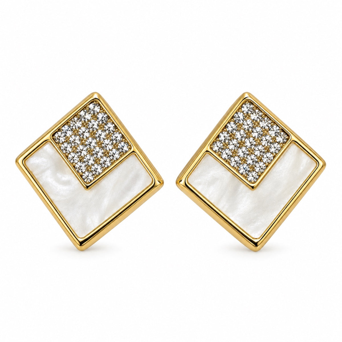 Gold-Tone Geometric Pearlescent Pavé Square Drop Earrings - view 1