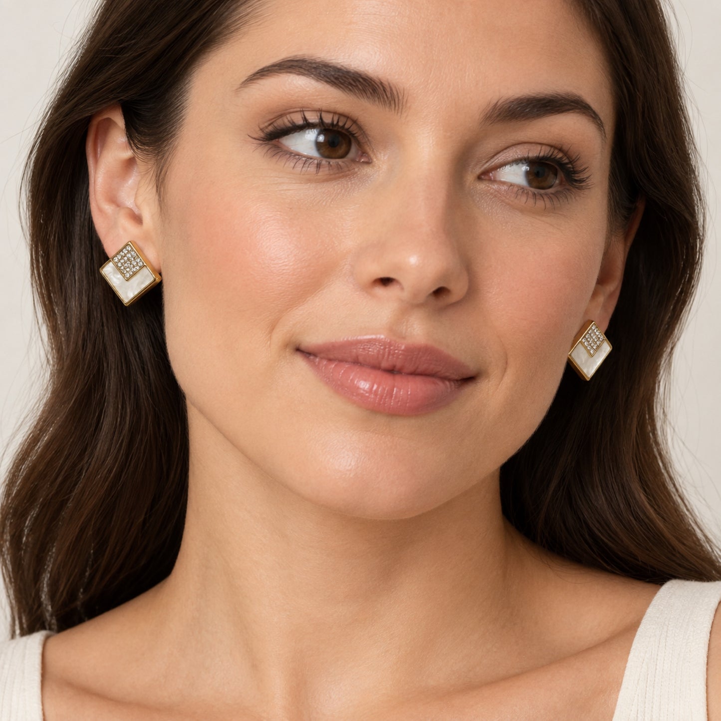 Gold-Tone Geometric Pearlescent Pavé Square Drop Earrings - view 3