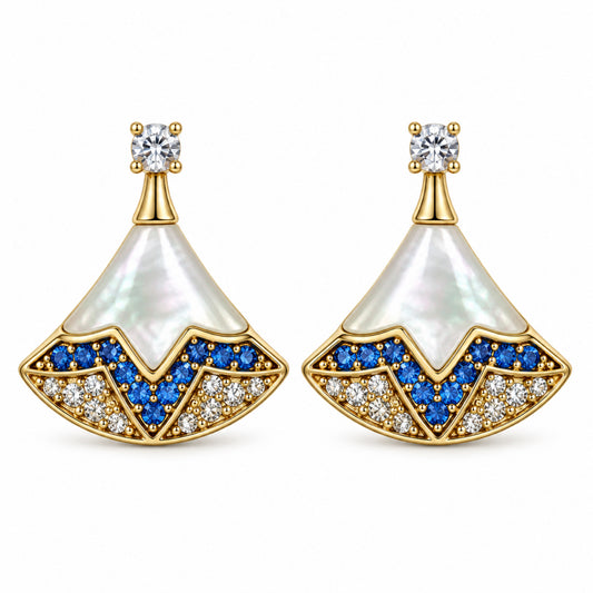 Gold-Tone Iridescent Panel Blue Crystal Fan Drop Earrings - view 1