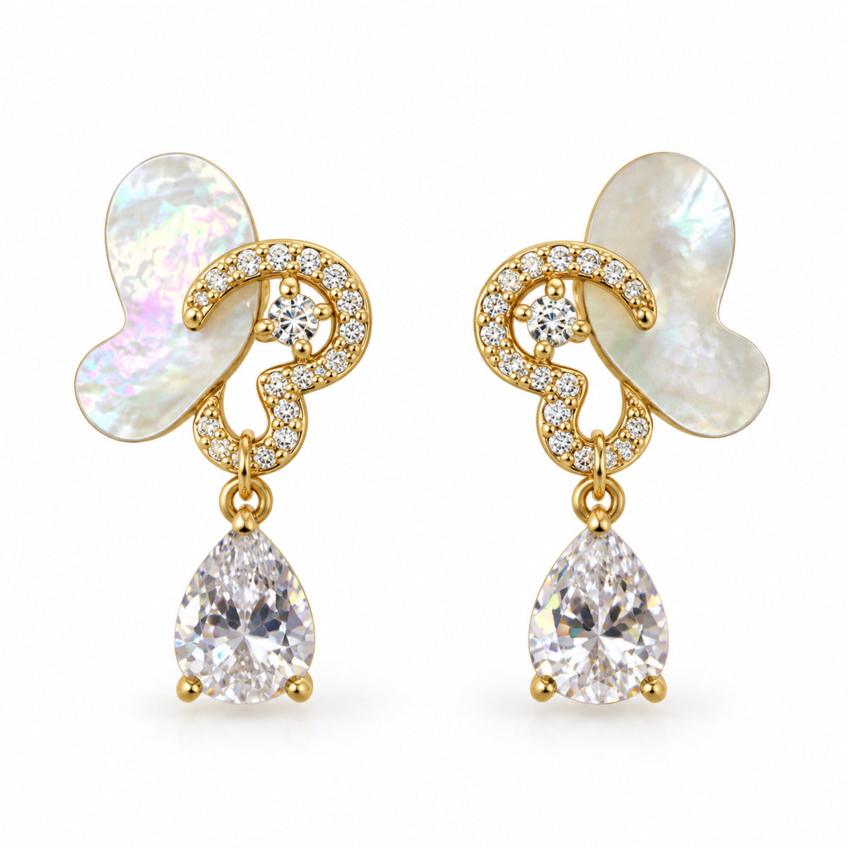 Gold-Tone Iridescent Pavé Curl Teardrop Crystal Drop Earrings - view 1