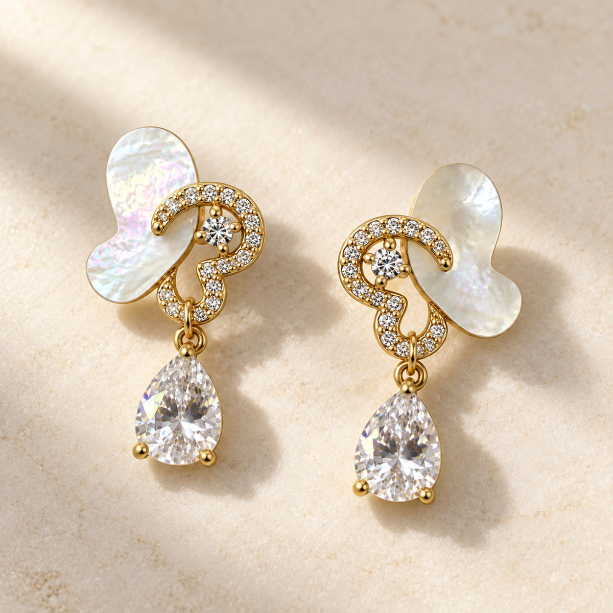 Gold-Tone Iridescent Pavé Curl Teardrop Crystal Drop Earrings - view 2