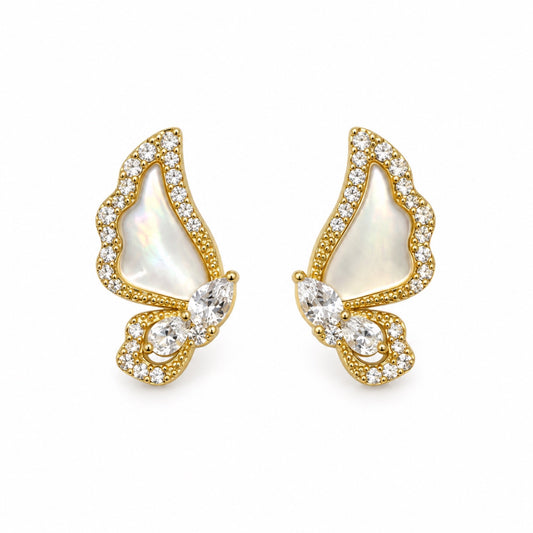Gold-Tone Iridescent Wing Pavé Crystal Drop Earrings - view 1