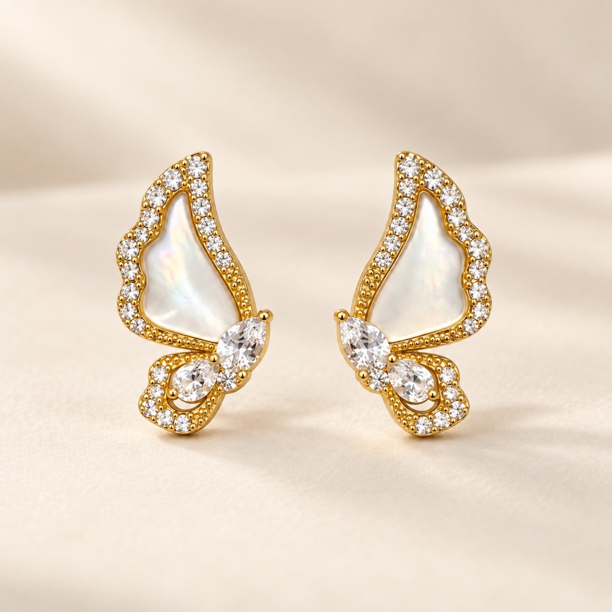 Gold-Tone Iridescent Wing Pavé Crystal Drop Earrings - view 2