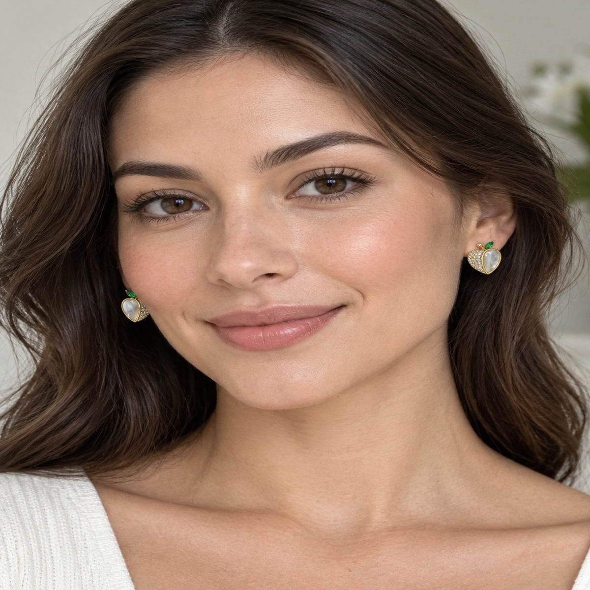 Gold-Tone Pearlescent Apple Crystal Drop Earrings - view 3