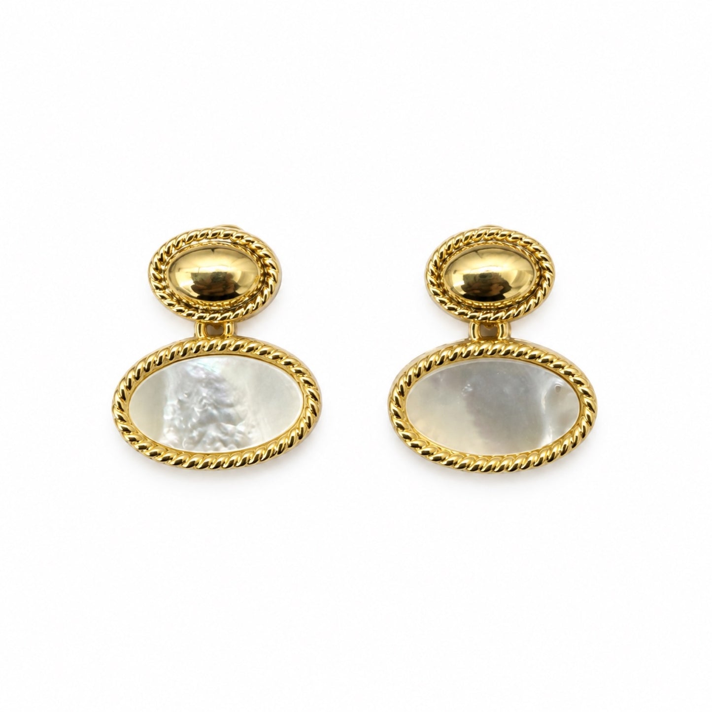 Gold-Tone Pearlescent Double Oval Drop Earrings - view 1