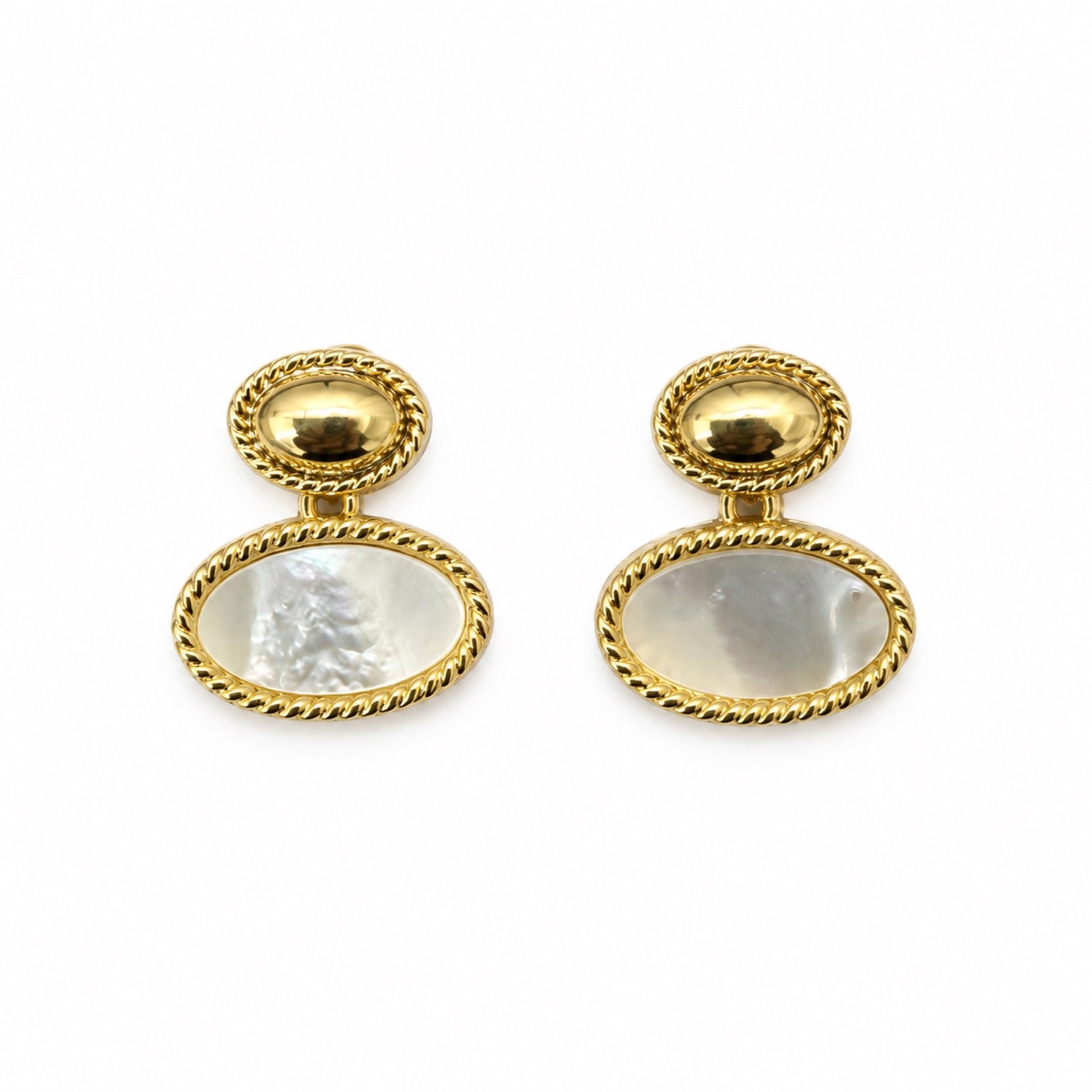 Gold-Tone Pearlescent Double Oval Drop Earrings - view 1