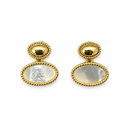 Gold-Tone Pearlescent Double Oval Drop Earrings - view 1