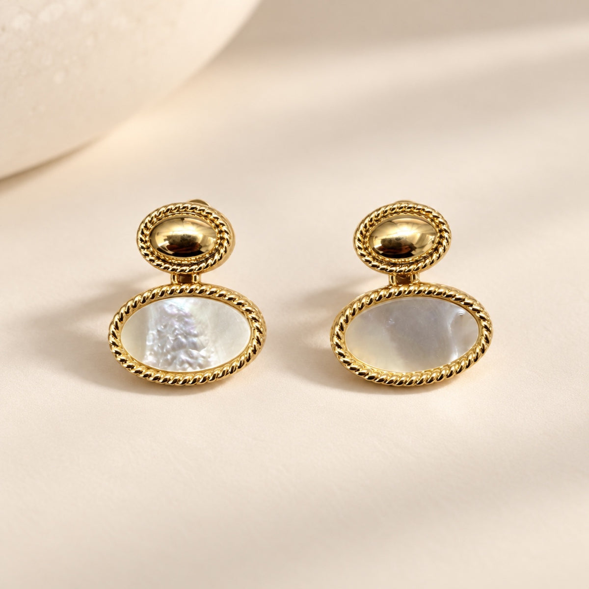 Gold-Tone Pearlescent Double Oval Drop Earrings - view 2