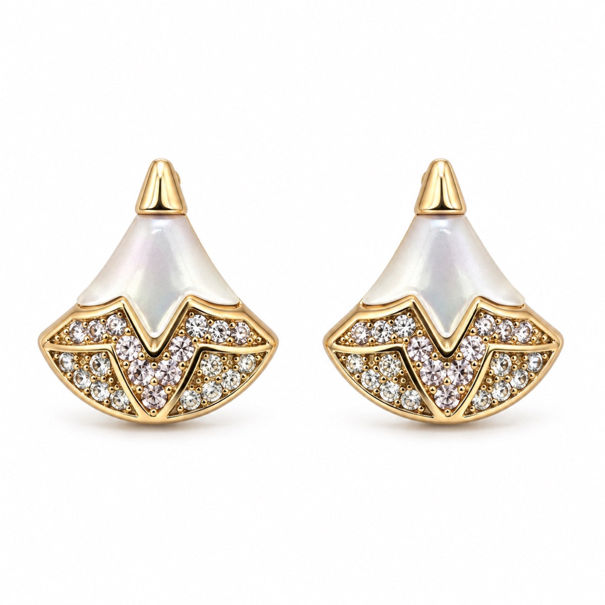 Gold-Tone Pearlescent Fan Pavé Crystal Drop Earrings - view 1