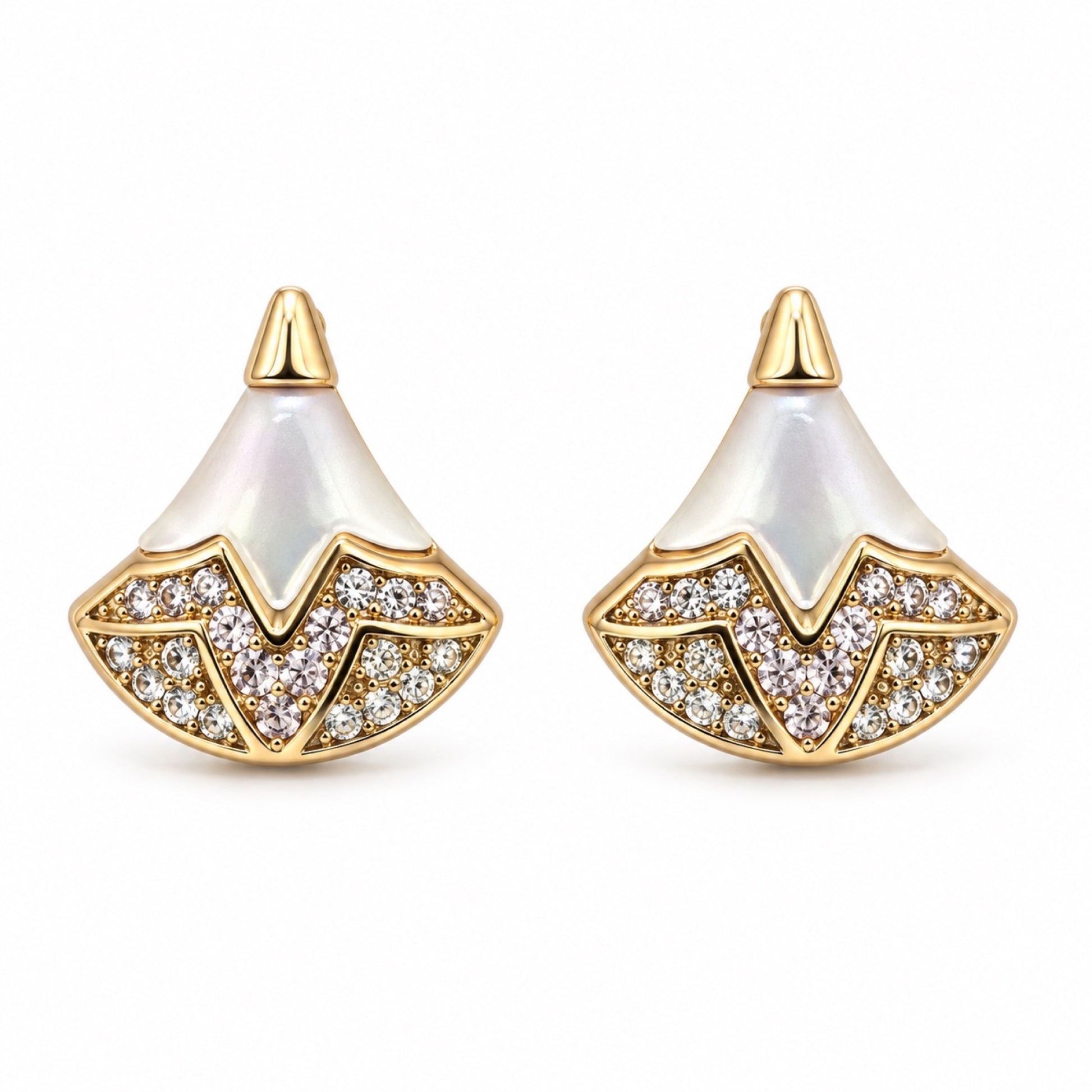 Gold-Tone Pearlescent Fan Pavé Crystal Drop Earrings - view 1