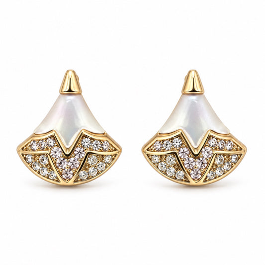 Gold-Tone Pearlescent Fan Pavé Crystal Drop Earrings - view 1