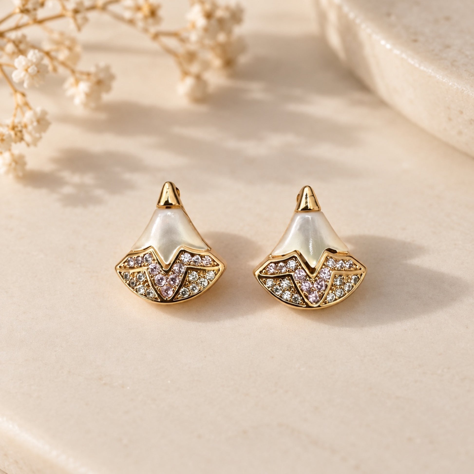 Gold-Tone Pearlescent Fan Pavé Crystal Drop Earrings - view 2