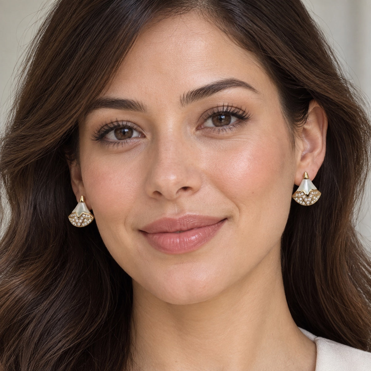 Gold-Tone Pearlescent Fan Pavé Crystal Drop Earrings - view 3