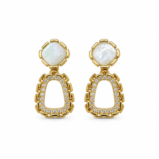 Gold-Tone Pearlescent Open Teardrop Pavé Drop Earrings - view 1