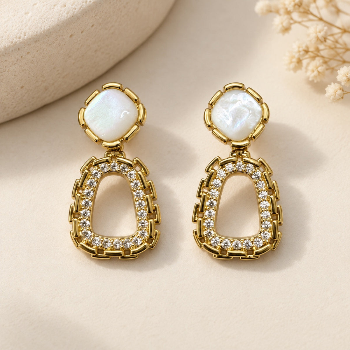 Gold-Tone Pearlescent Open Teardrop Pavé Drop Earrings - view 2