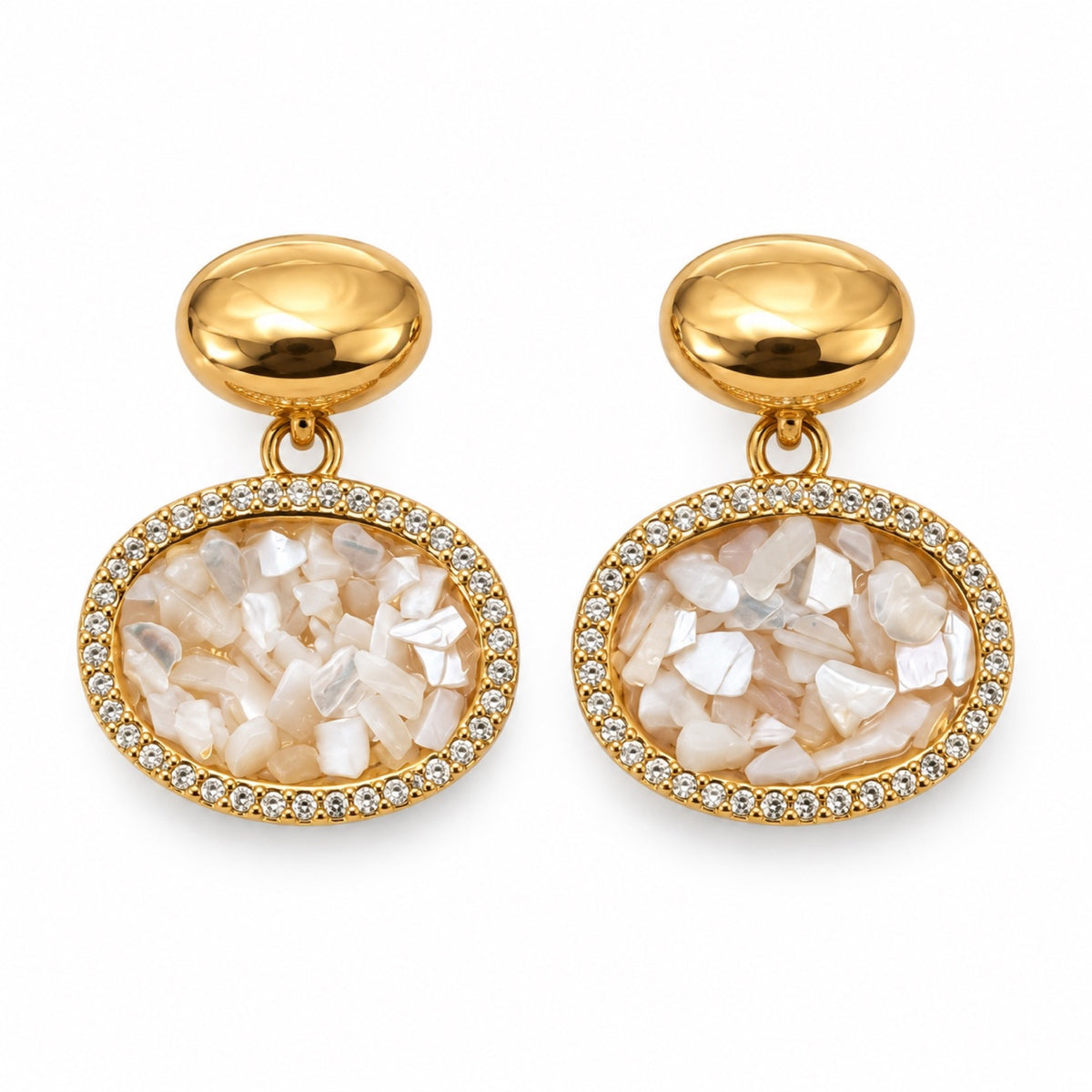 Gold-Tone Pearlescent Oval Pavé Drop Earrings - view 1