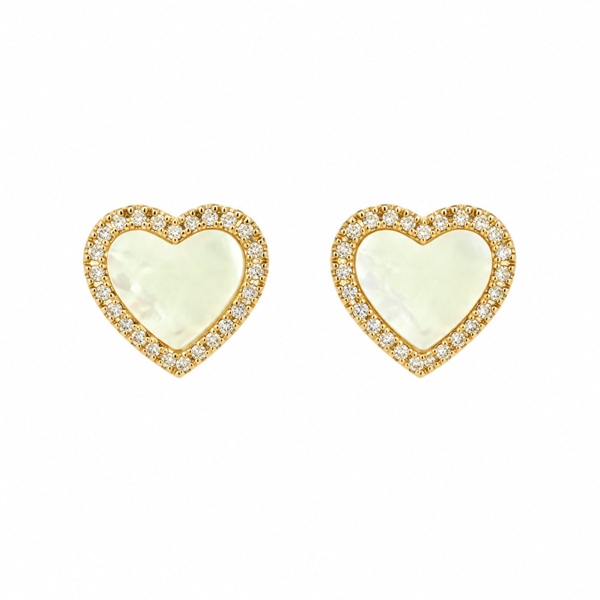 Gold-Tone Pearlescent Pavé Heart Stud Earrings