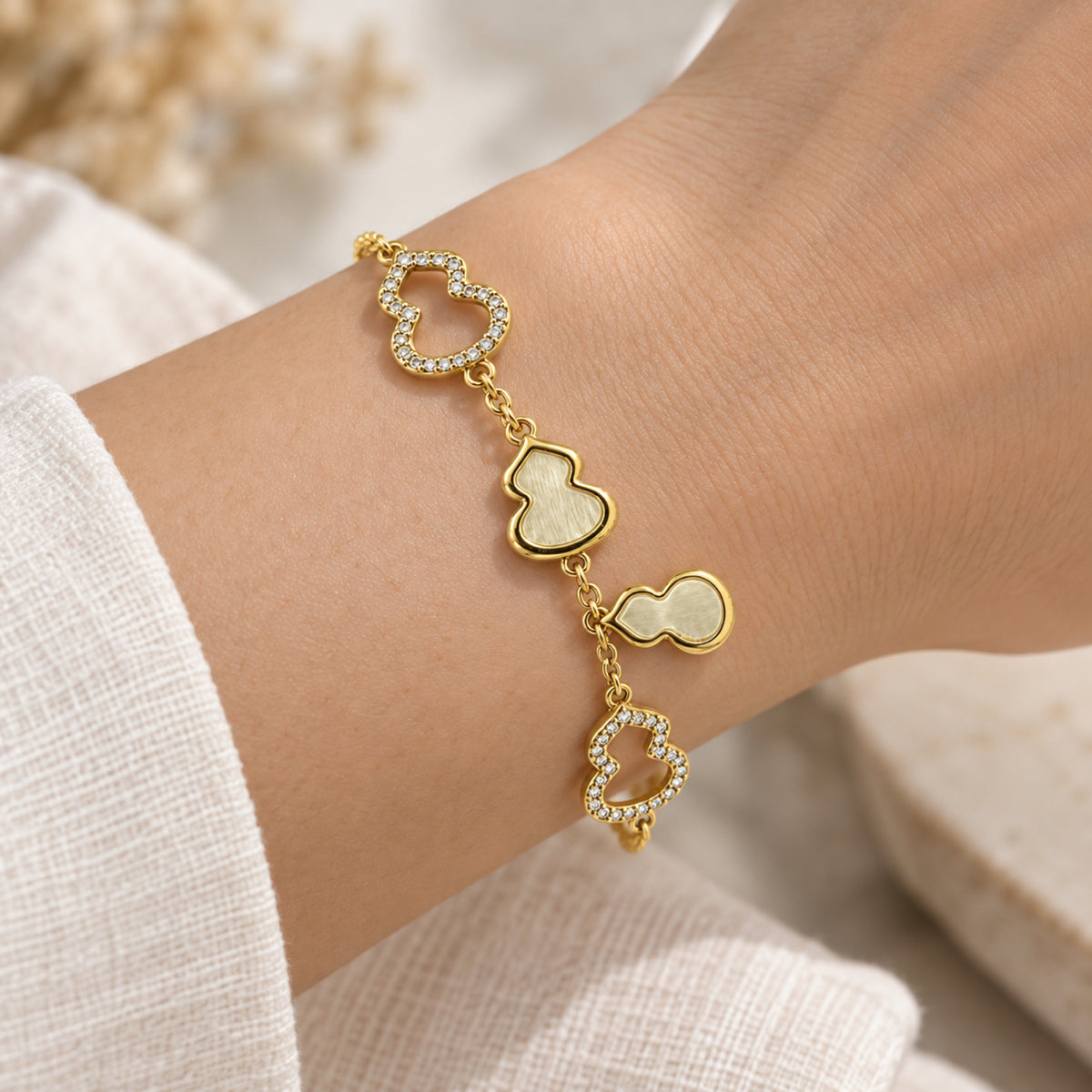 Gold-Tone Pavé Open-Heart Link Bracelet