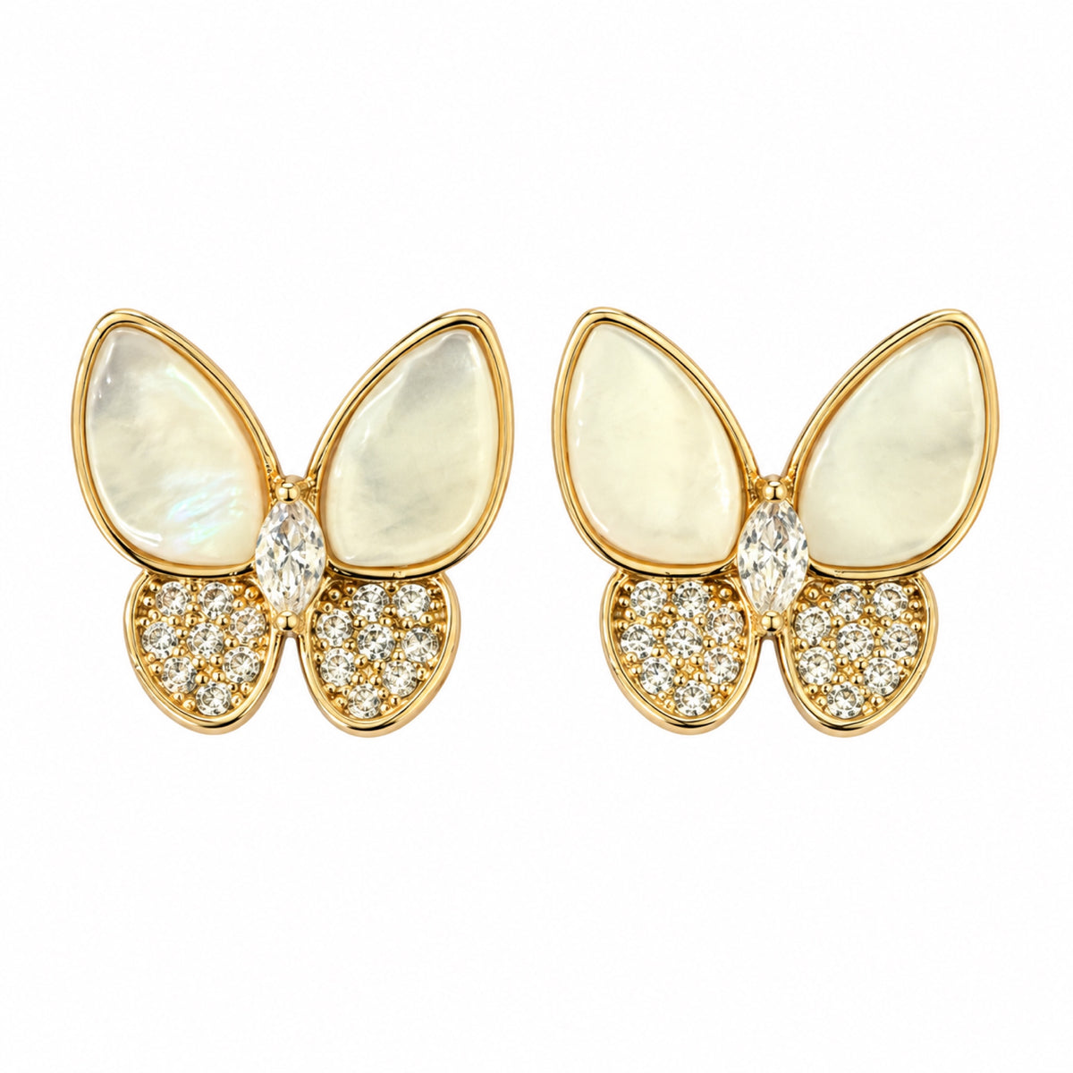 Gold-Tone Pearlescent Butterfly Crystal Stud Earrings