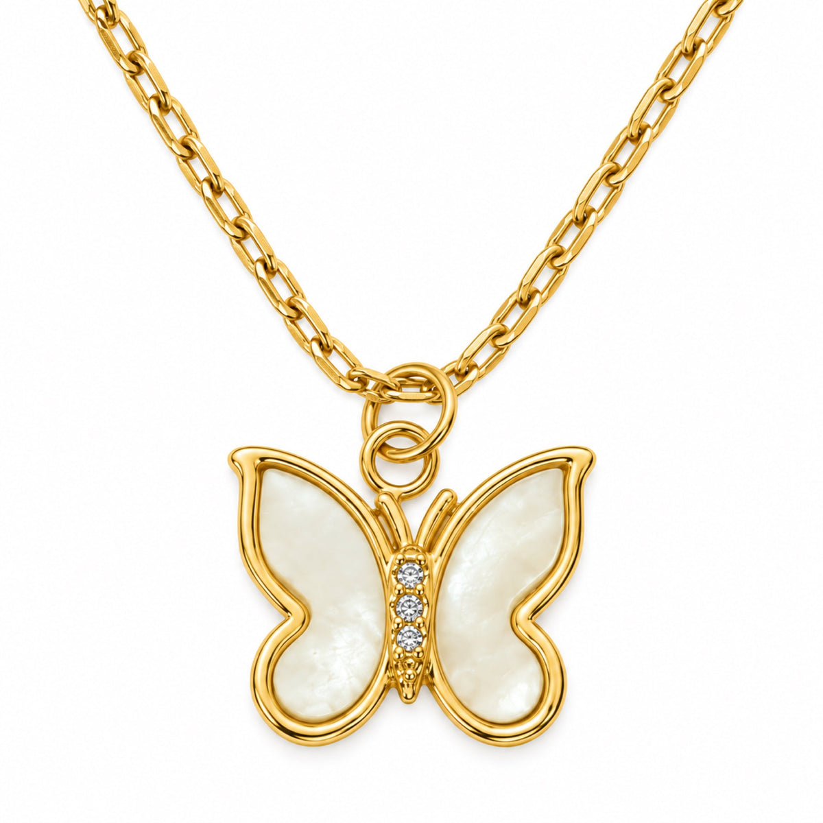 Gold-Tone Pearlescent Butterfly Pendant Necklace - view 1