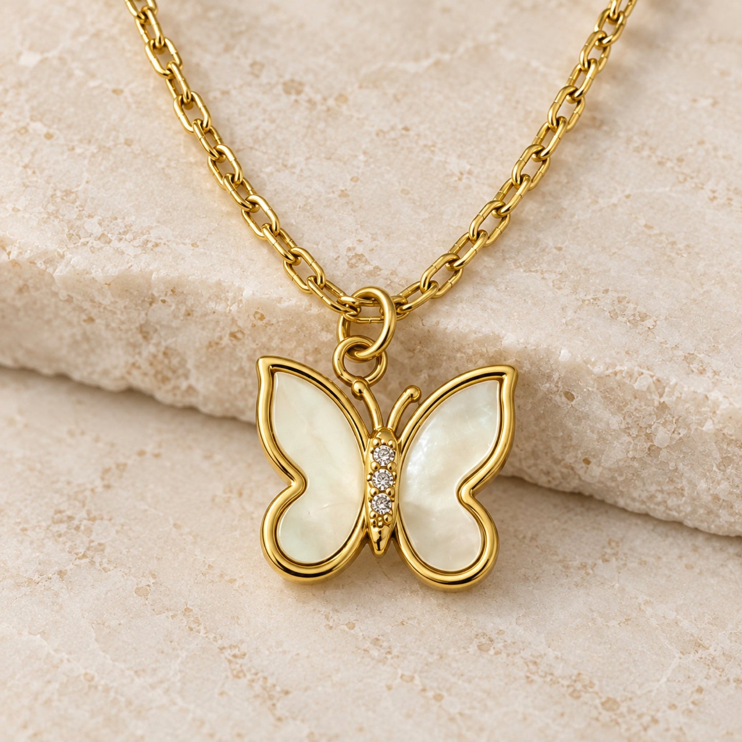Gold-Tone Pearlescent Butterfly Pendant Necklace - view 2