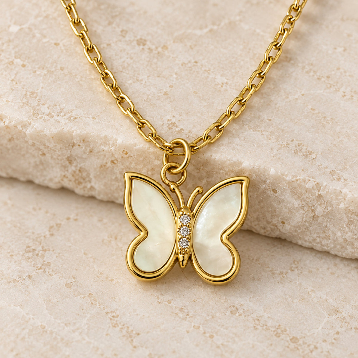 Gold-Tone Pearlescent Butterfly Pendant Necklace - view 2