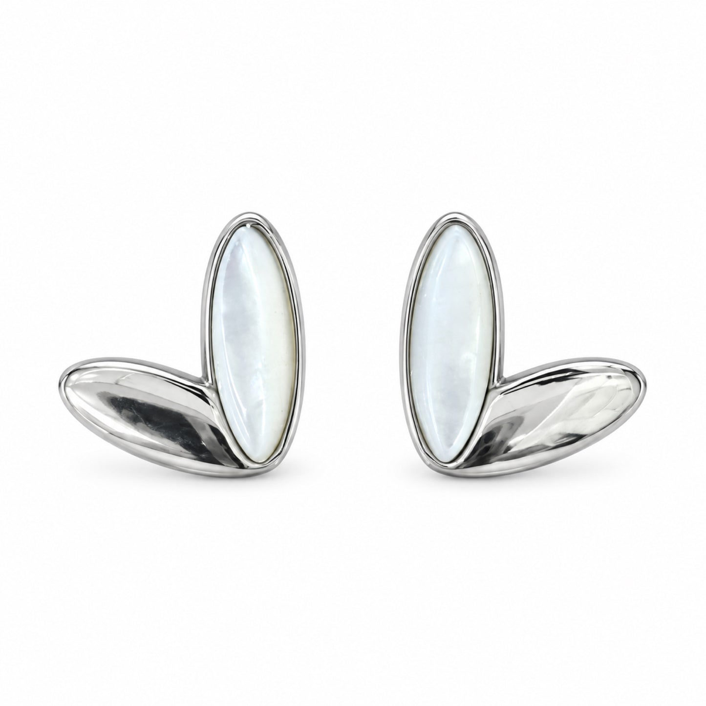 Silver-Tone Pearlescent Double-Petal Stud Earrings - view 1