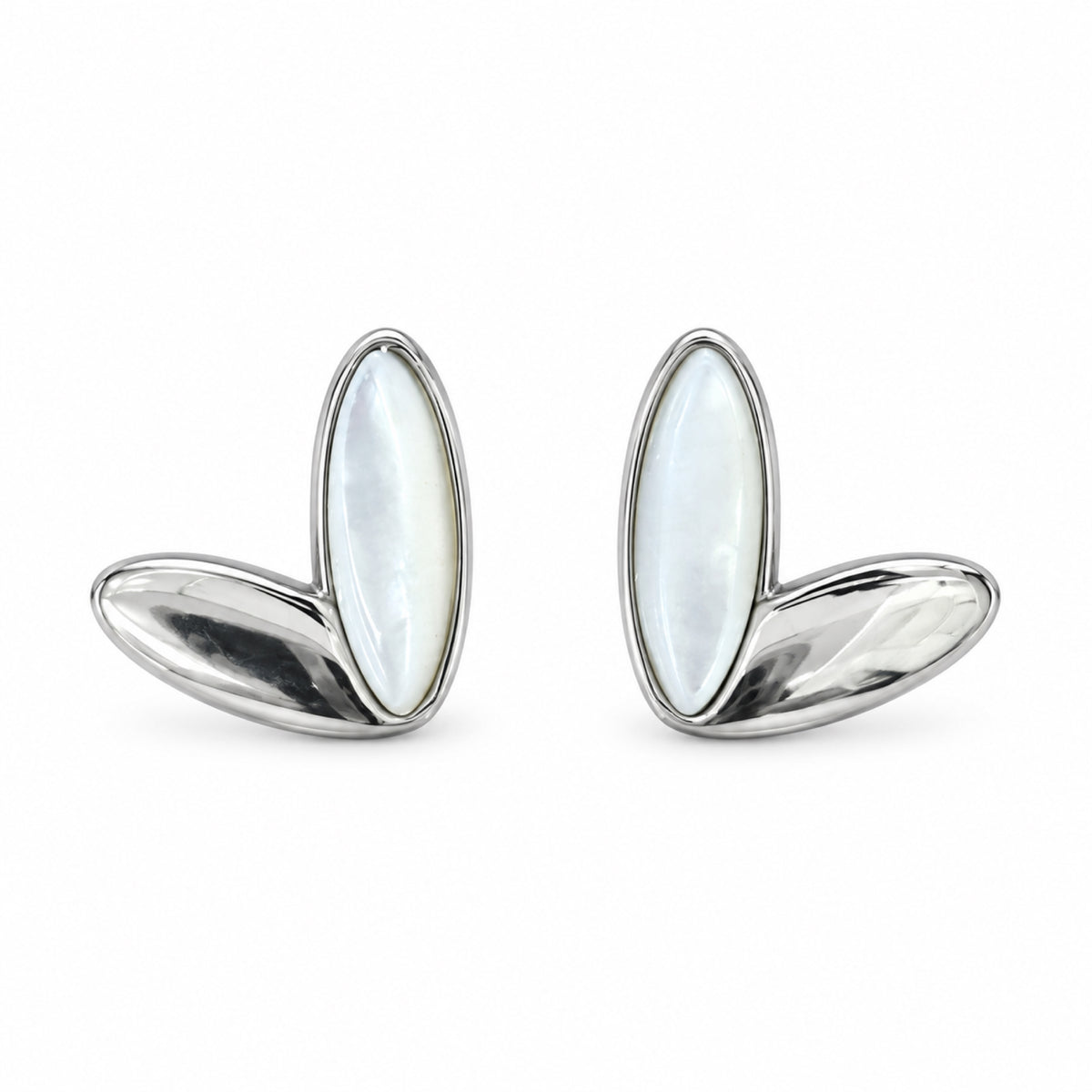 Silver-Tone Pearlescent Double-Petal Stud Earrings - view 1
