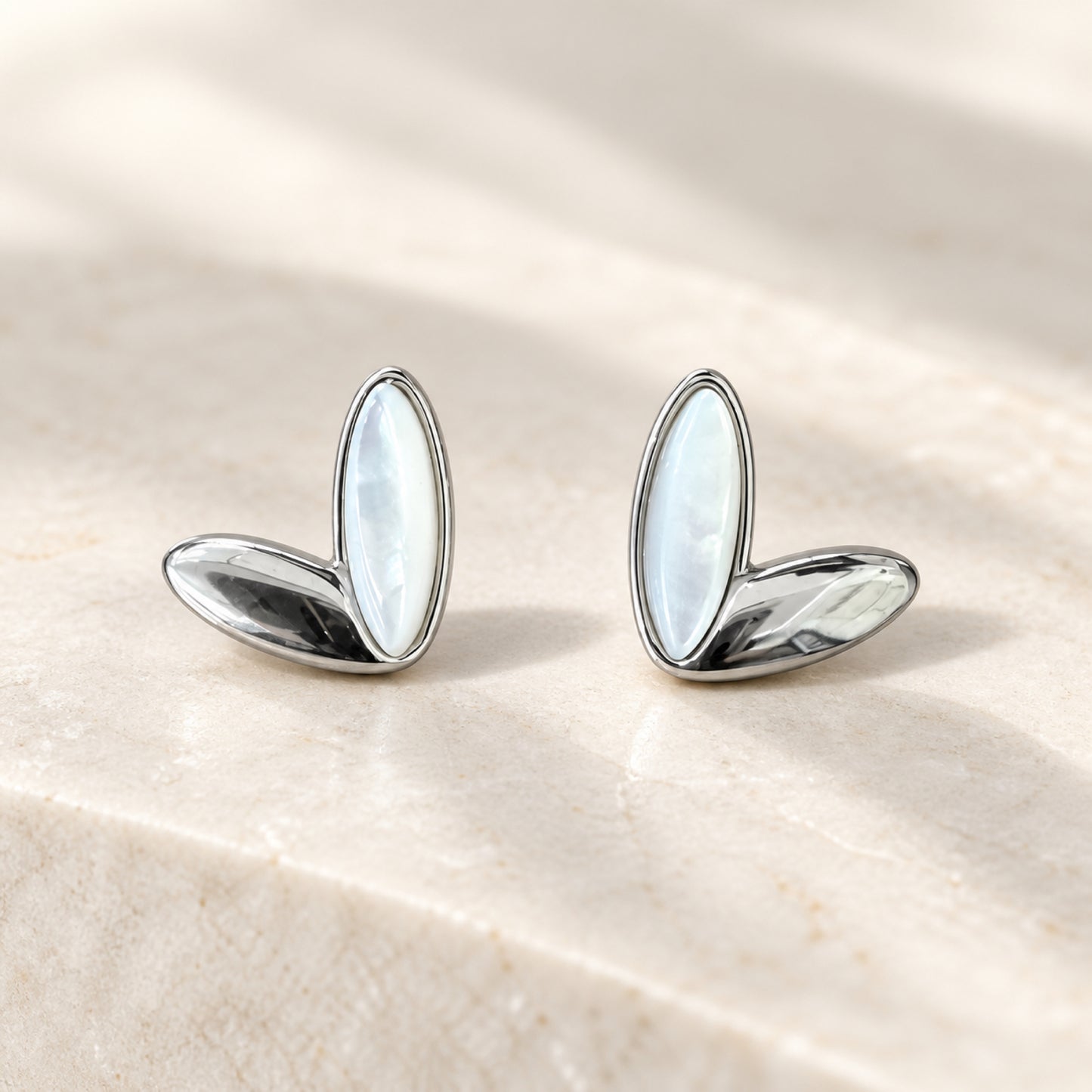 Silver-Tone Pearlescent Double-Petal Stud Earrings - view 2