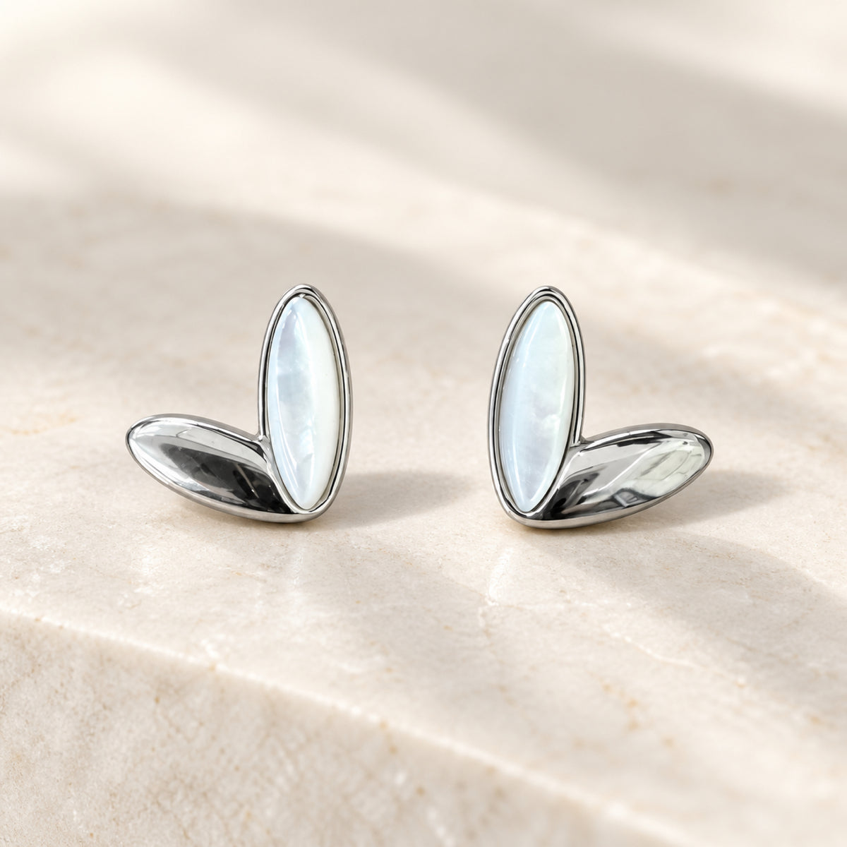 Silver-Tone Pearlescent Double-Petal Stud Earrings - view 2