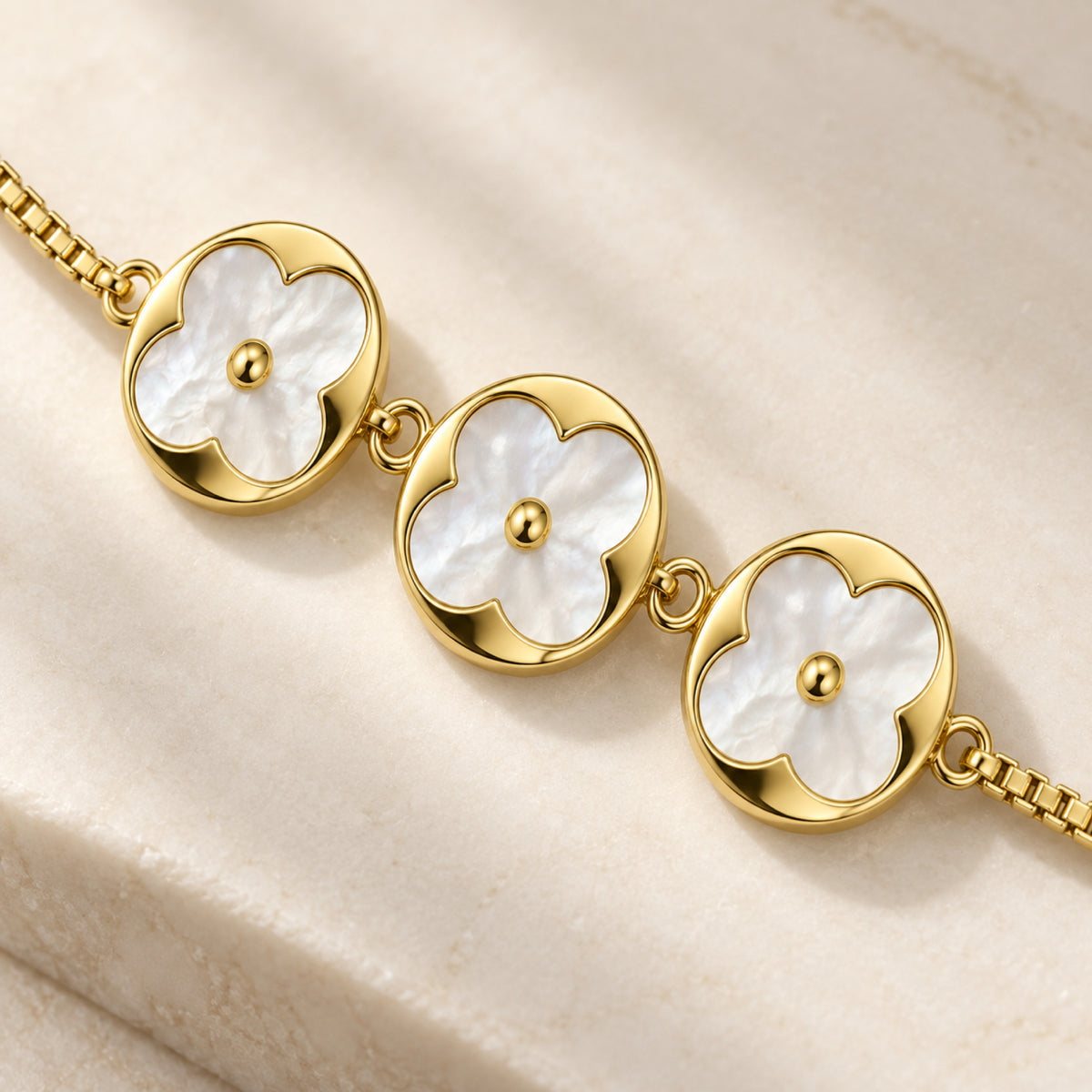 Gold-Tone Pearlescent Floral Disc Bracelet