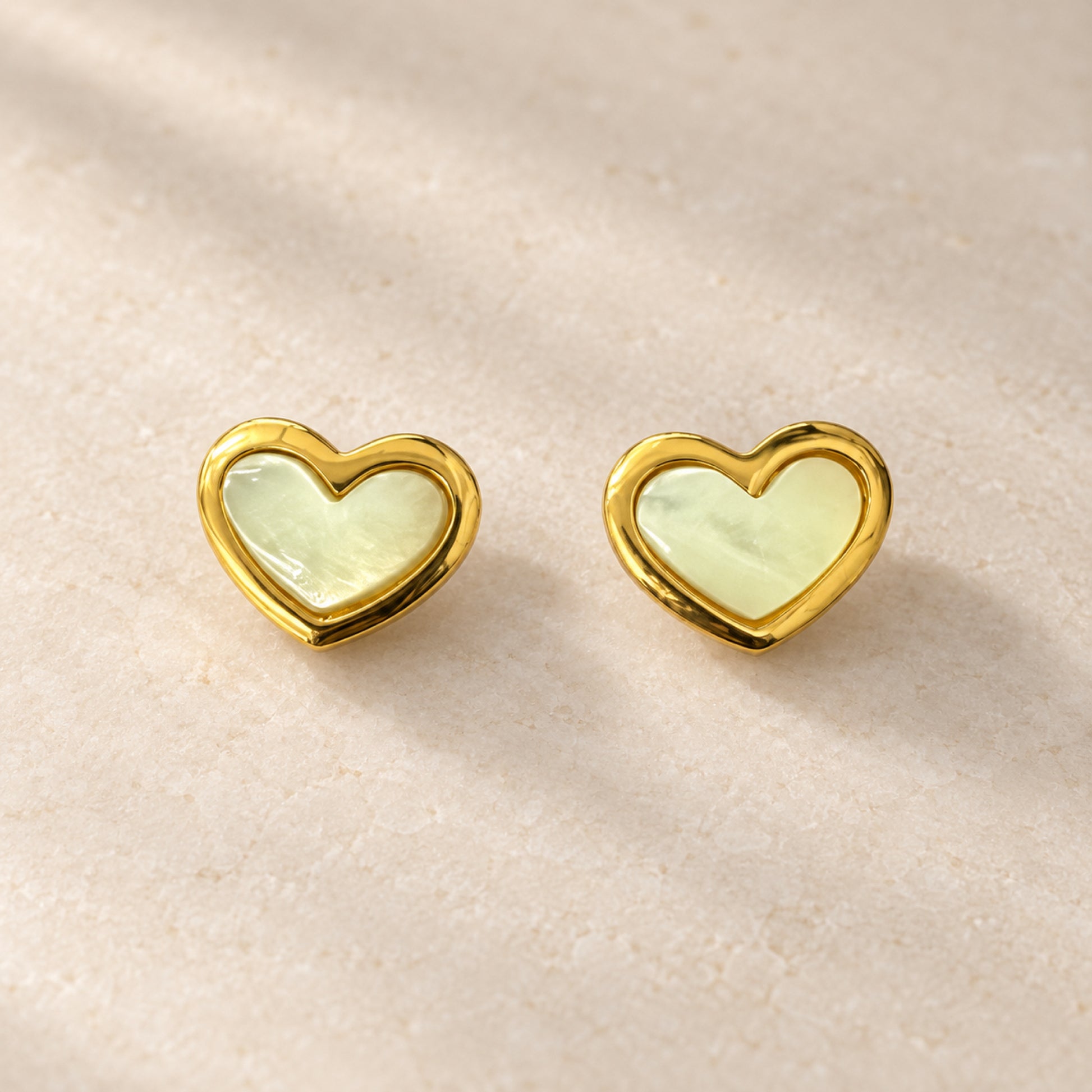 Gold-Tone Pearlescent Heart Stud Earrings - view 2