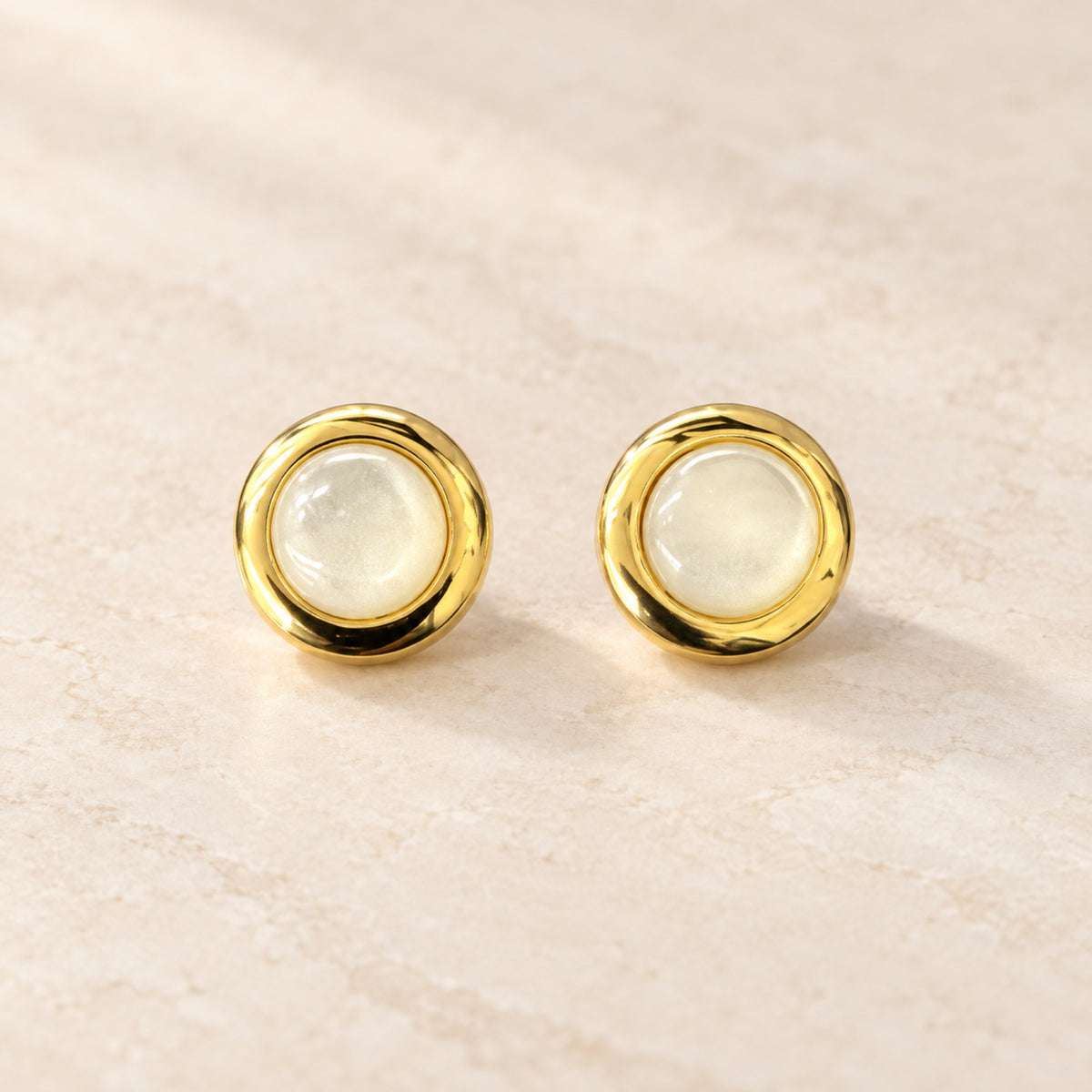 Gold-Tone Pearlescent Round Stud Earrings - view 2