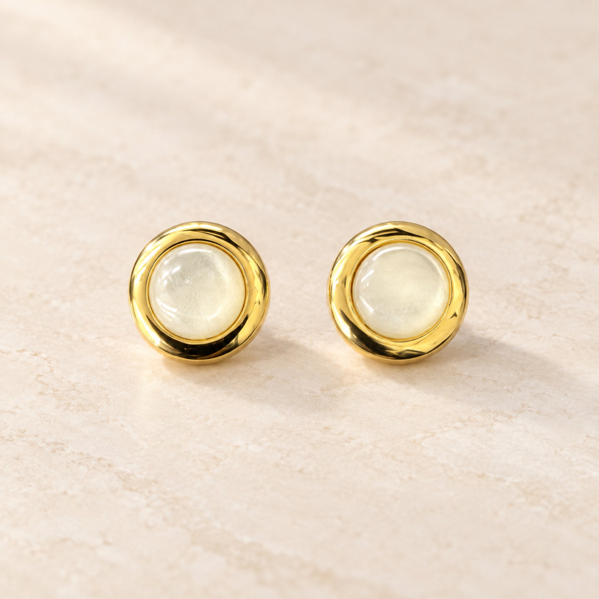 Gold-Tone Pearlescent Round Stud Earrings - view 2