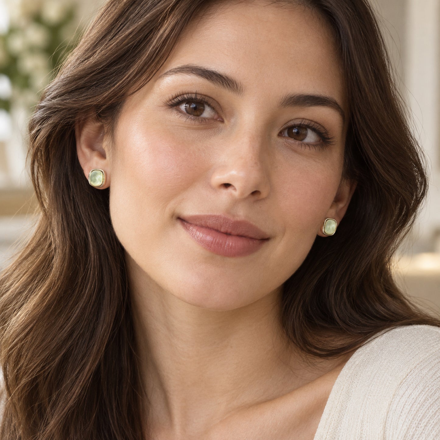 Gold-Tone Pearlescent Rounded-Rectangle Stud Earrings - view 3