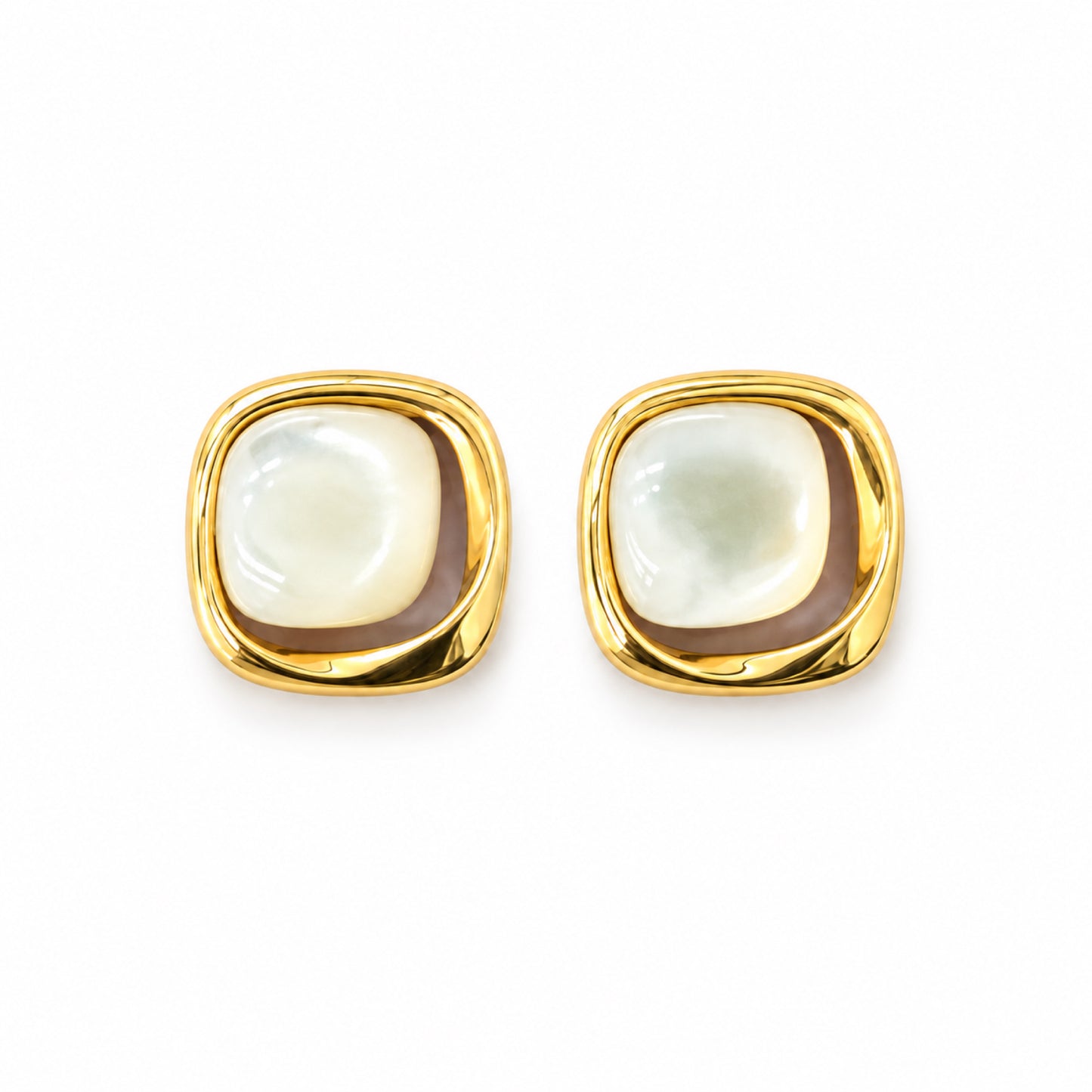 Gold-Tone Pearlescent Rounded-Square Stud Earrings