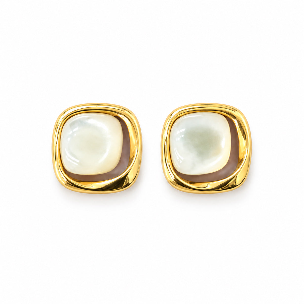 Gold-Tone Pearlescent Rounded-Square Stud Earrings