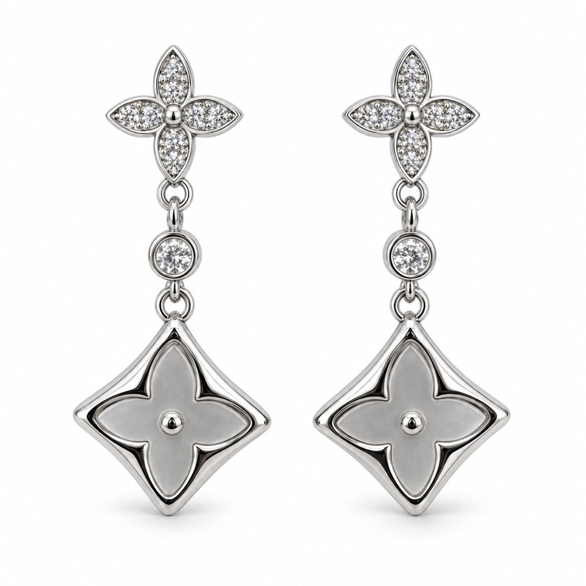 Silver-Tone Crystal Flower Open-Flower Drop Earrings - view 1