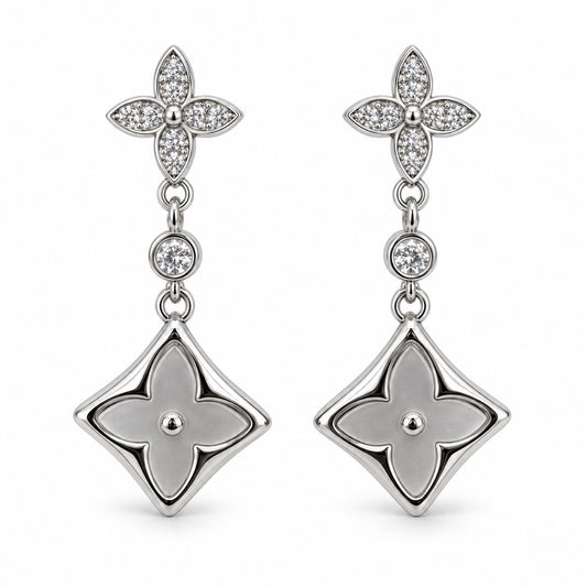 Silver-Tone Crystal Flower Open-Flower Drop Earrings - view 1