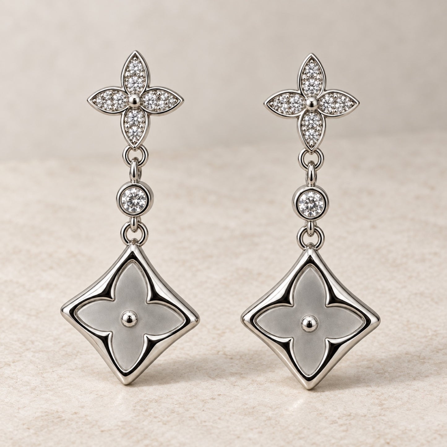 Silver-Tone Crystal Flower Open-Flower Drop Earrings - view 2