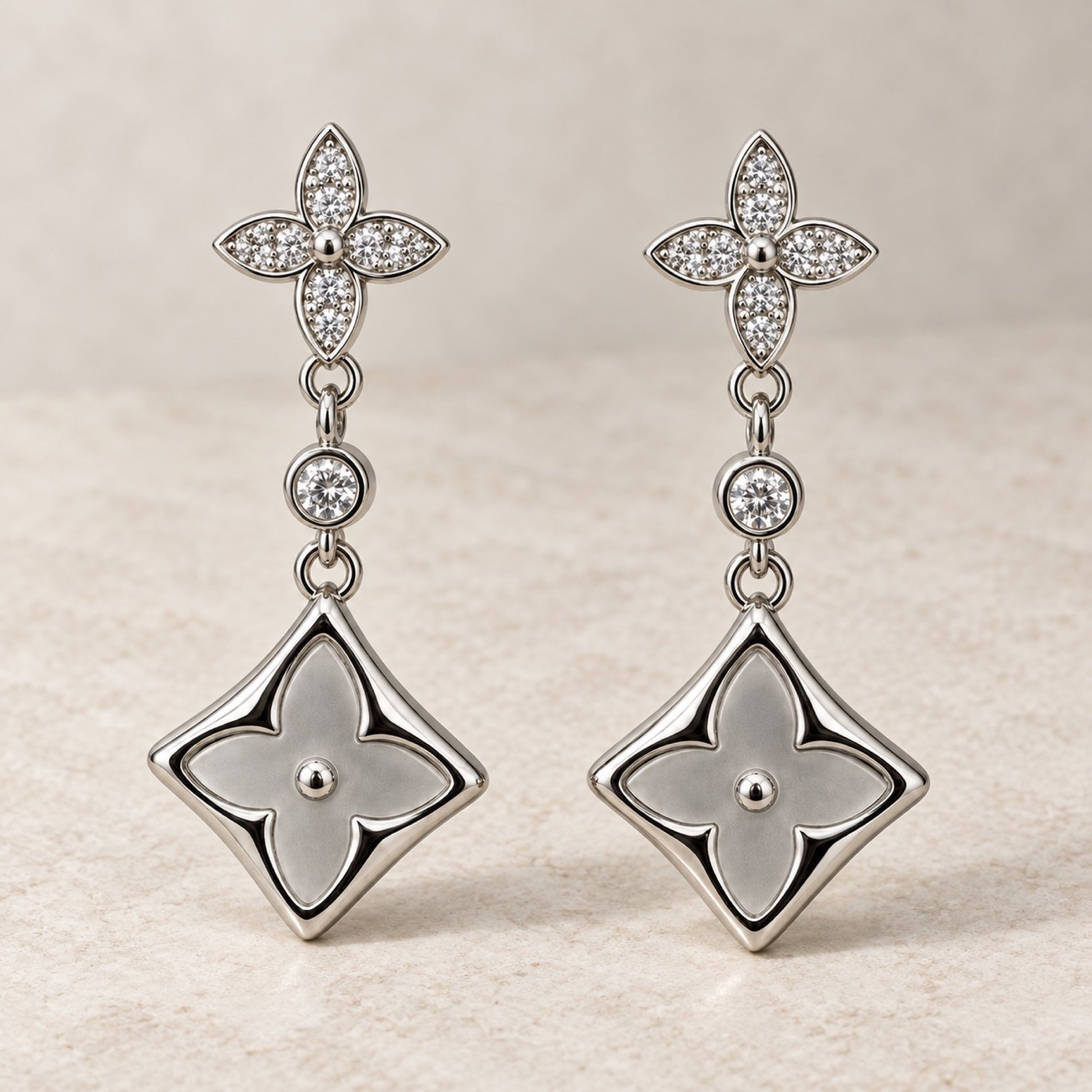 Silver-Tone Crystal Flower Open-Flower Drop Earrings - view 2