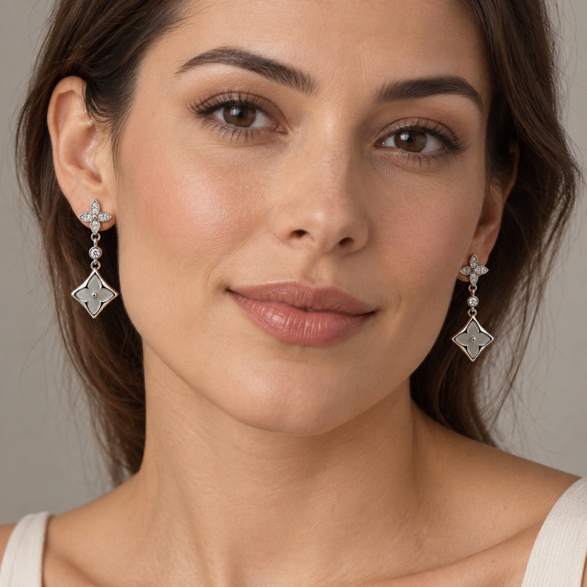 Silver-Tone Crystal Flower Open-Flower Drop Earrings - view 3