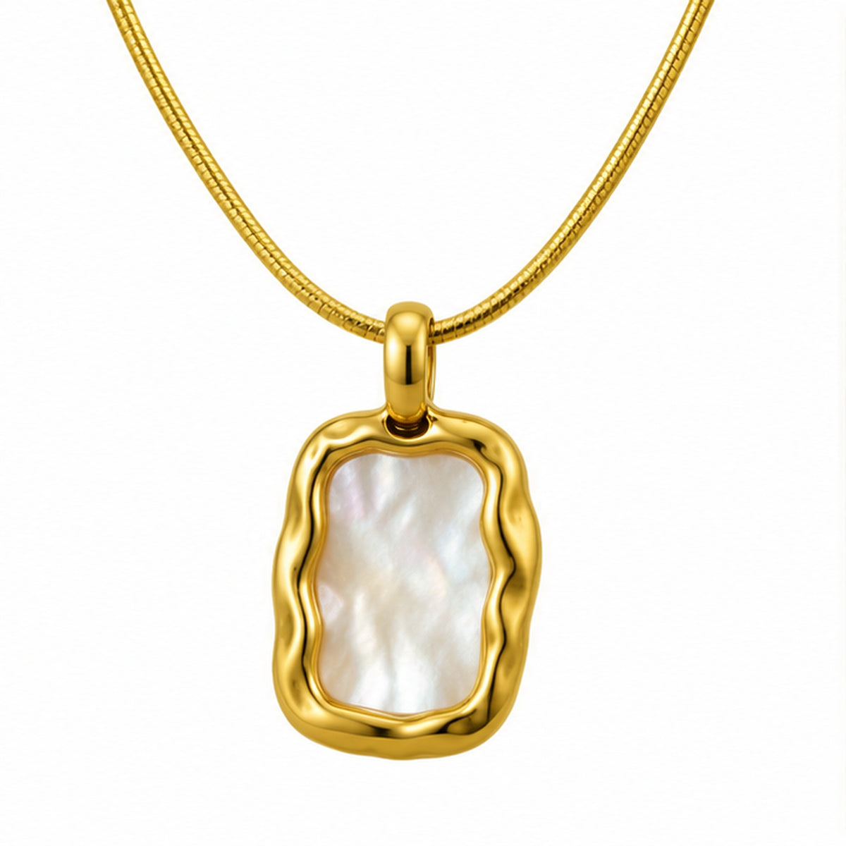Organic mother of pearl rectangle pendant necklace in gold