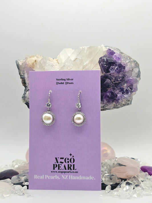 Halo Pearl Drop Earrings – Timeless Elegance