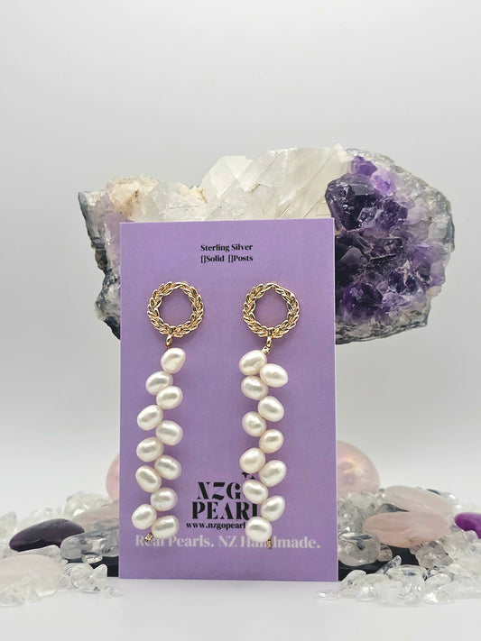 Laurel Wreath & Cascading 22 Pearl Earrings
