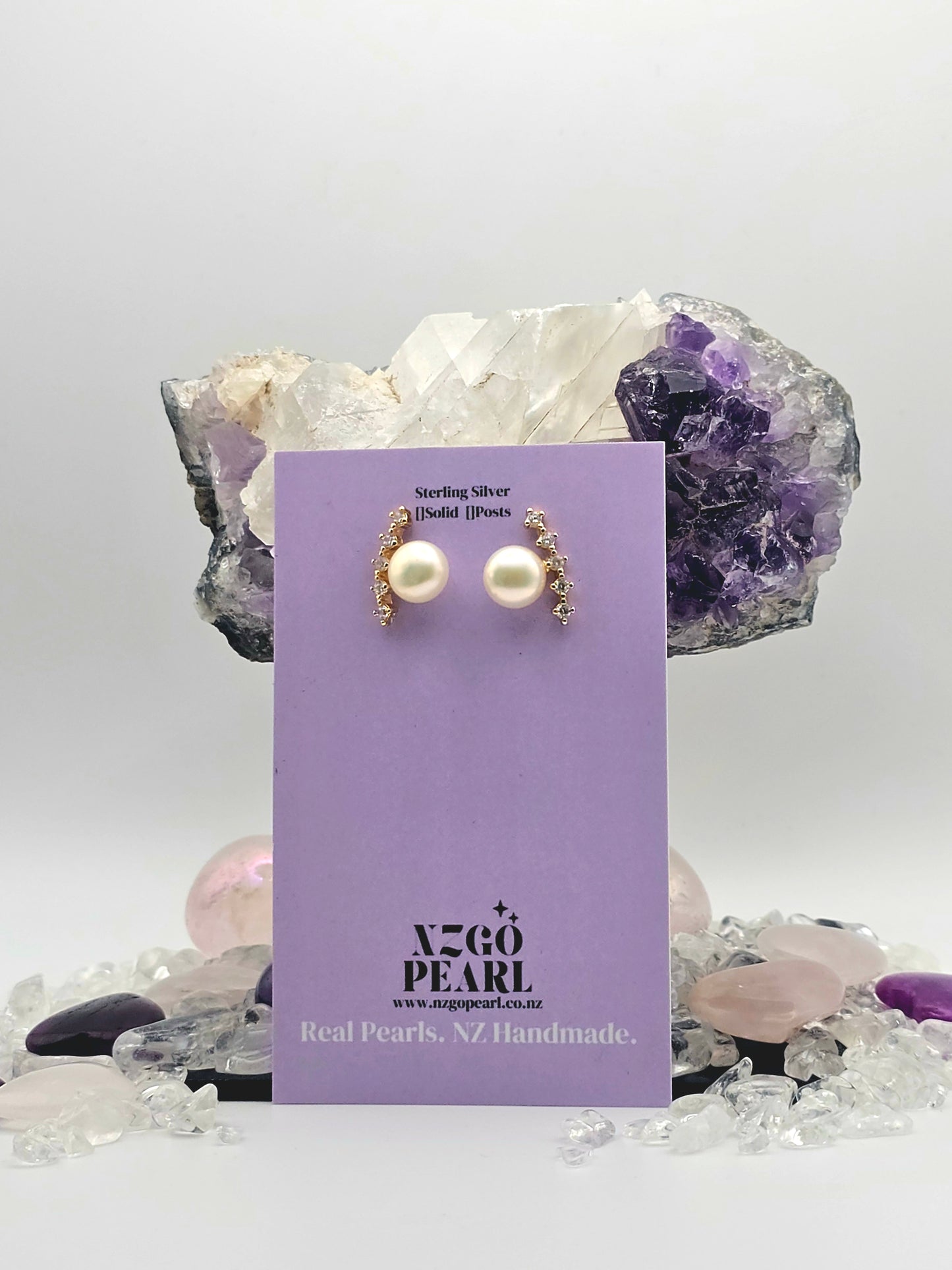 Pearl & CZ Climber Stud Earrings – Elegant Sparkle