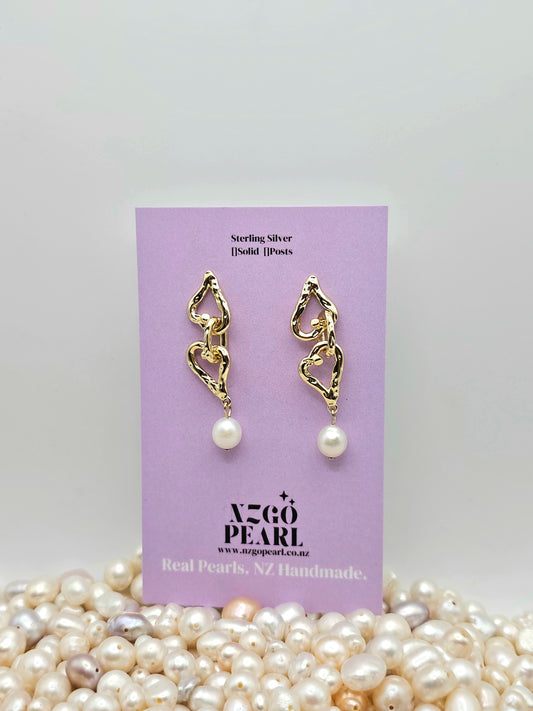 Molten Gold Pearl Drop Earrings