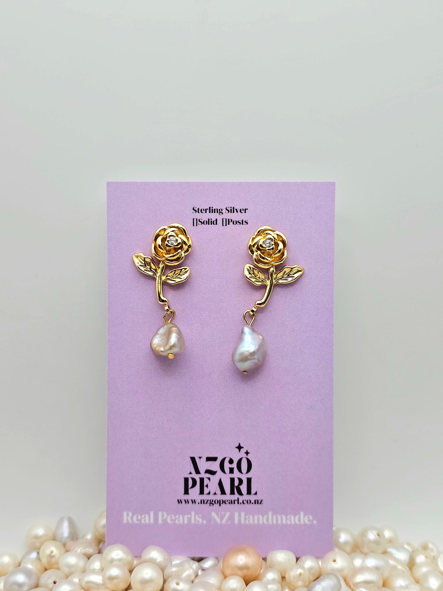 Golden Rose Drop Earrings with Keshi Pearls
