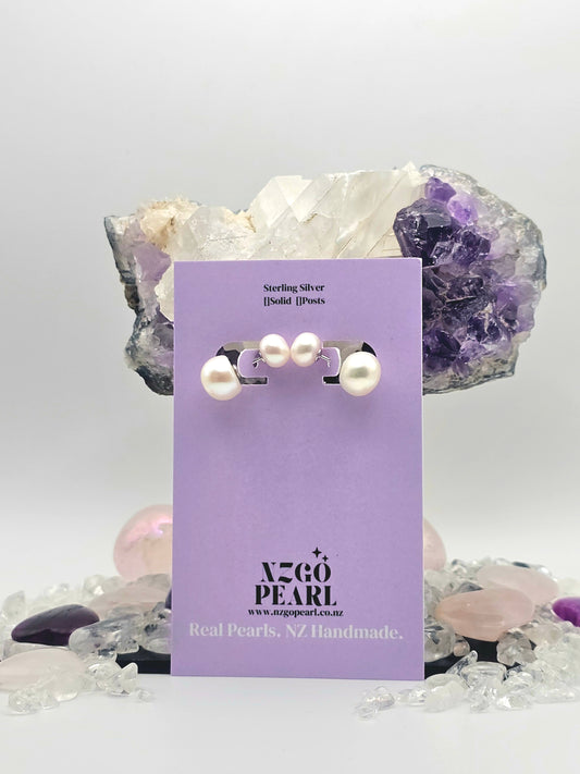 Double Pearl Illusion Stud Earrings