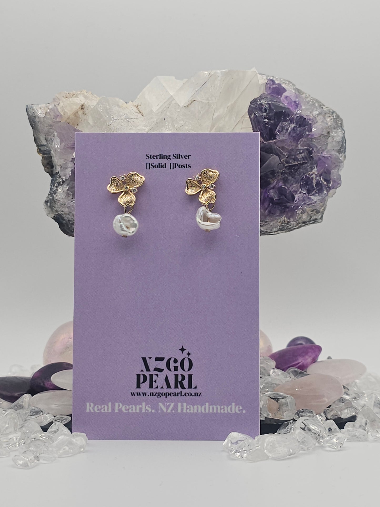 Nature’s Grace Gold Floral Pearl Drop Earrings